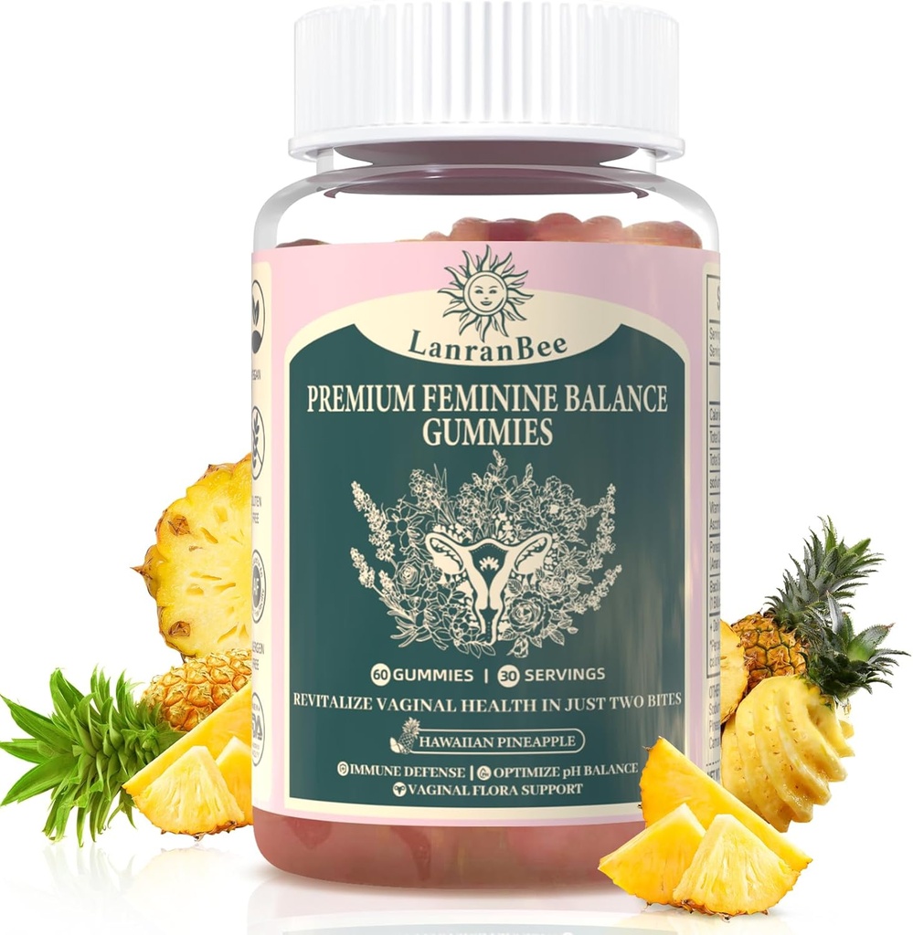 Premium Feminine Balance Gummies Vaginal Probiótico - para la salud equilibrada del pH de las mujeres - Immune Support - Vegan, Gluten-Free &amp; Halal - Hawaiian Pineapple - 60 Gummies - 30 Servings (1)