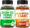 Mushroom 10 en 1 Blend (120 Gummies) Focus &amp; Brain Mushroom Suplemento y Green Tea Fat Burner Weight Pérdida (60 Conde) Appetite Suppressant Weight Loss Suplemento para Hombres Mujer - Vegan &amp; Made in USA