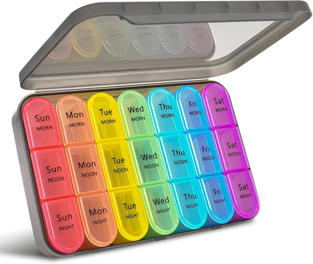 Greencycle Weekly Pill Organizer 3 veces al día,7 Day Pill Box Small Compartments, Portable Daily Medicine Planner Dispenser Case, Home " Travel Pill Container for Vitamins, Fish Oil and Supplements