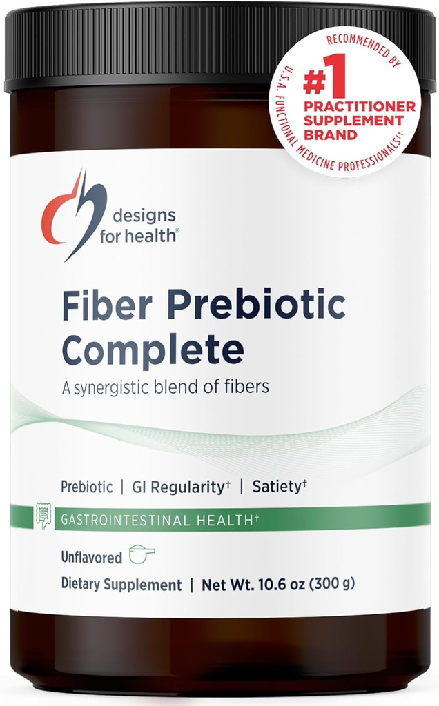 Diseños para Prebiótico de Fibra de Salud Completo - 12 Digestivo Fiber Blend Powder Suplemento w/Psyllium Husk, Flax + Apple Pectin - Prebiótico Gut Support, Unflavored + Unsweetened (30 Servings / 300g)