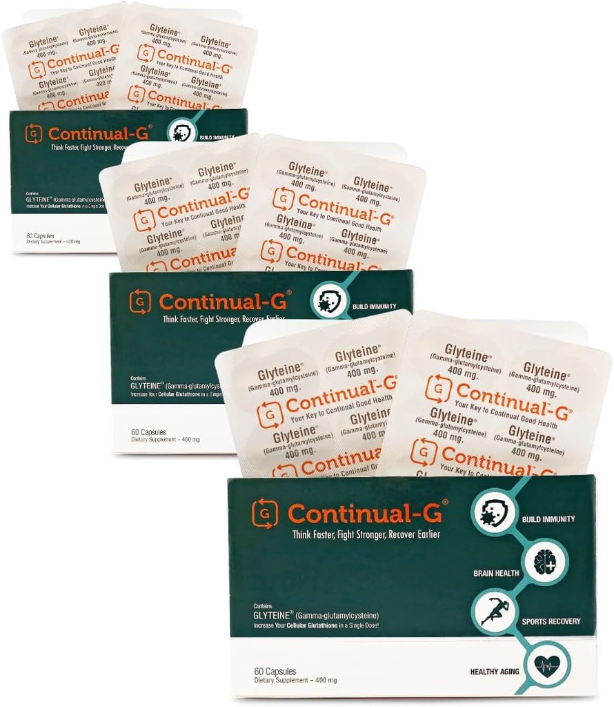 CONTINUAL - Glyteine 400 mg Cápsulas TENIDA Celular-Inhancing Glutathione Suplemento Silencio Powerful Antioxidant Support TEN 90‐Day Supply (180 Cápsulas)