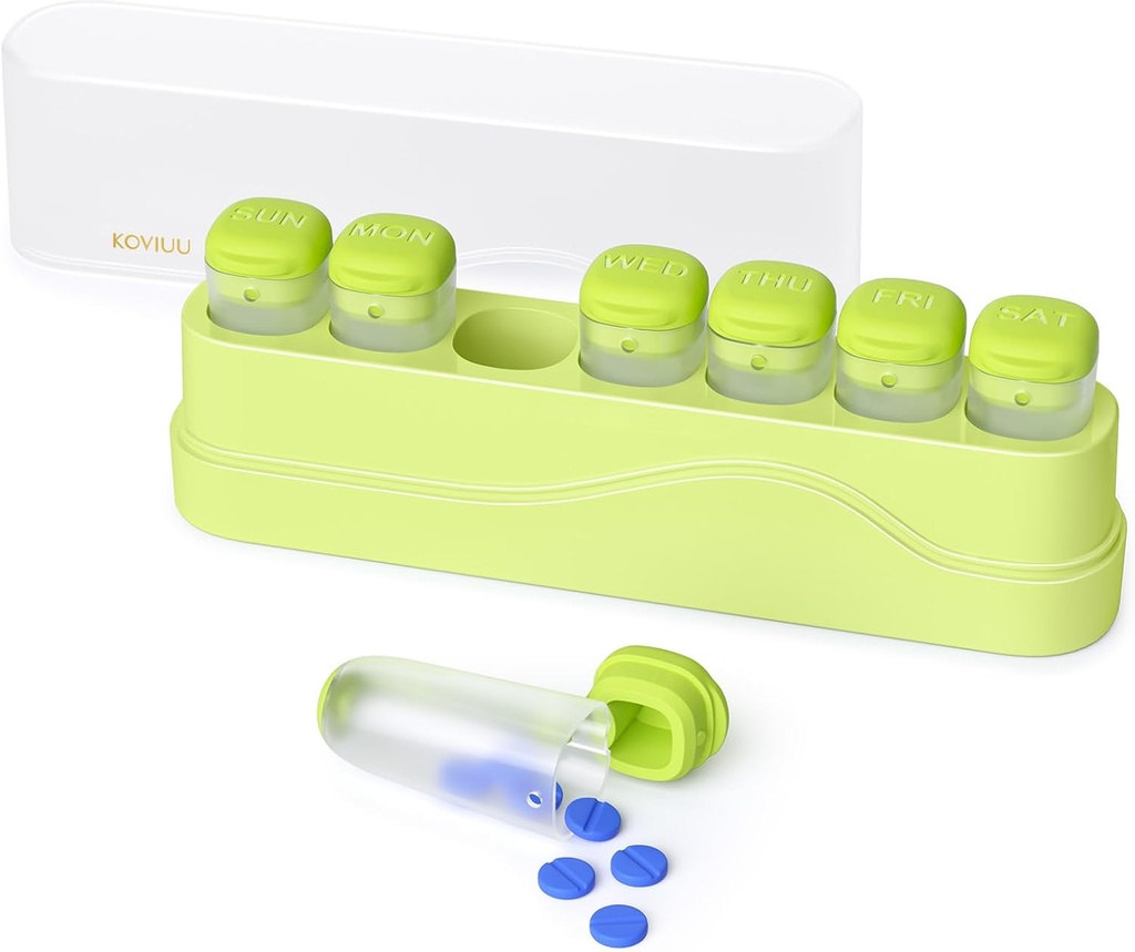 Weekly Pill Organizer 1 Time a Day, KOVIUU Removable Pill Box 7 Day, Portable Travel Pill Case, Once Daily Medication Container Holder, Week Pillbox Dispenser for Vitamin Medicine Supplement, Green