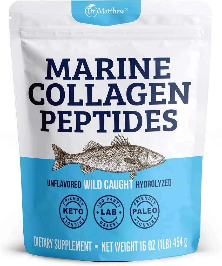 Dr. Matthew Marine Collagen Peptides Powder de Hydrolyzed Wild Caught Fish Protein - Hair &amp; Beauty Suplementos para Mujeres Hombres