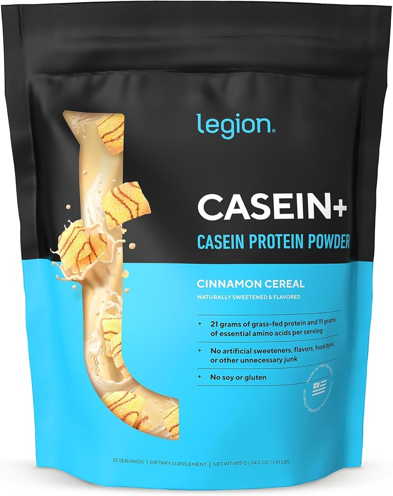 LEGION Casein+ Casein Protein Powder (Cinnamon Cereal) - Powder de proteína de baja liberación - No GMO, libre de gluten &amp; naturalmente endulzado de vacas de grano