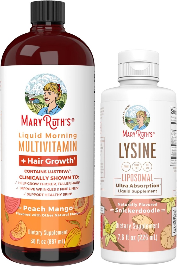 MaryRuth Organics Lysine Liposomal (Snickerdoodle) & Multivitamin Liquid + Hair Growth | Clean Label Project Verified® | Immune Support, Beauty, & Overall Health | Vegan, Non-GMO, Gluten Free