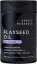 Sports Research Vegan Flaxseed Oil (1200mg) Herbal Suplemento con ALA Omega 3 - Vegan Certified " Non-GMO Verified - Gluten, Soy " Carrageenan Free (180 Veggie Softgels)