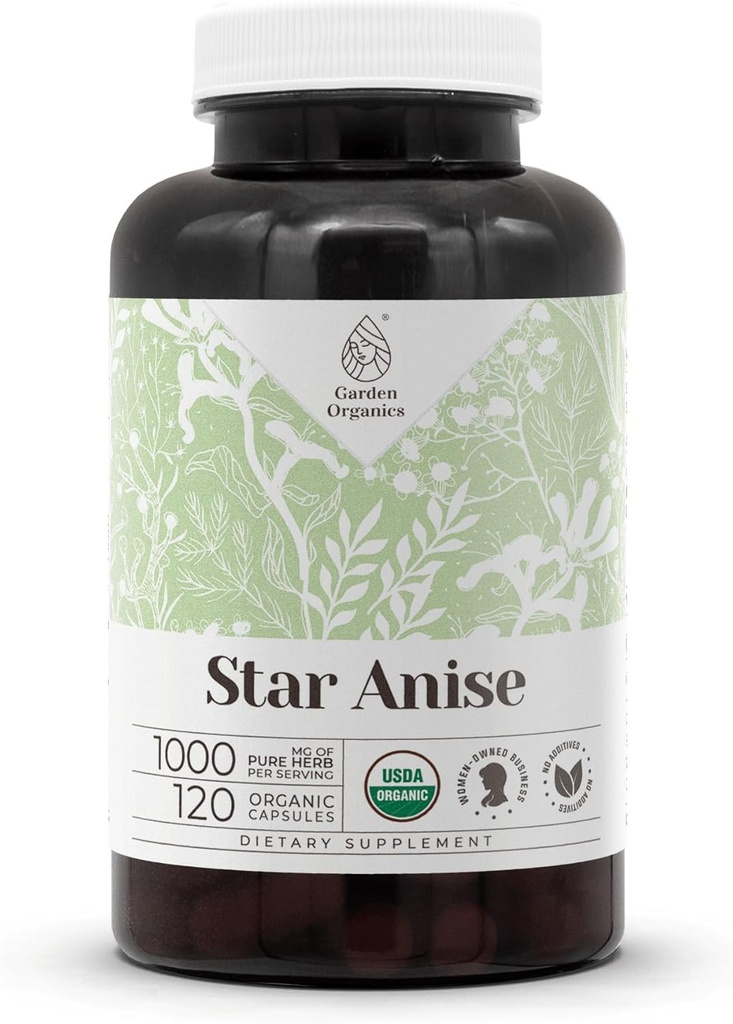 Star Anise 120 Capsules ← Capsules de alta potencia, Suplementos dietéticos Herbal Silencio Hecho con cápsulas vegetales y anís estrella (Illicium verum) Semillas secas (120 cápsulas)