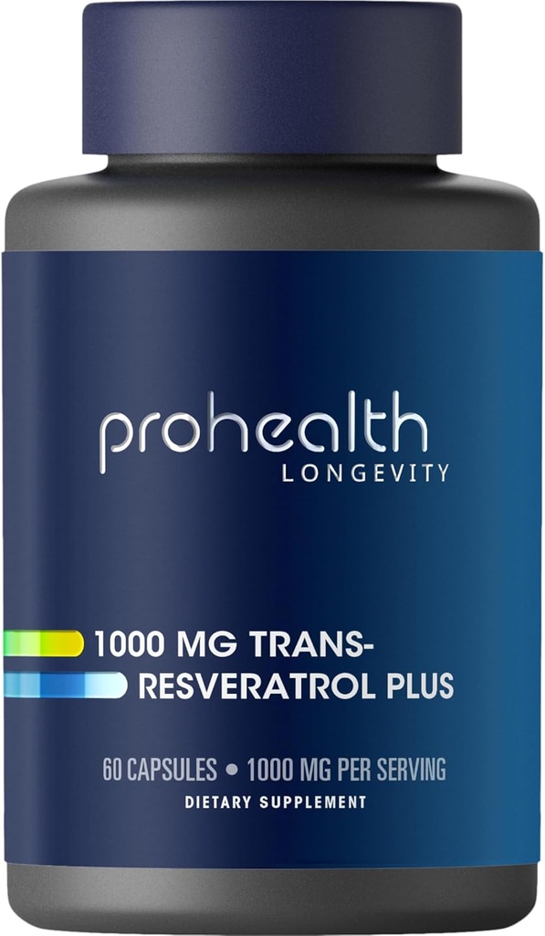 ProHealth Resveratrol 1000mg ← Trans-Resveratrol puro  Plus Quercetin, Vino tinto &amp; Green Tea Extract ← Clínicamente Estudiado para apoyar la salud celular, la memoria, el envejecimiento saludable