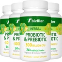 Probióticos para Mujeres Hombre- 300 Billones CFU, 24 Strains Probiótico+15 Hierbas Orgánicas Prebióticos Blend, Pre y Probióticos, para Salud Digestiva, Immune & Gut, Diarrea, Bloating, Vegan, 8 Month Supply