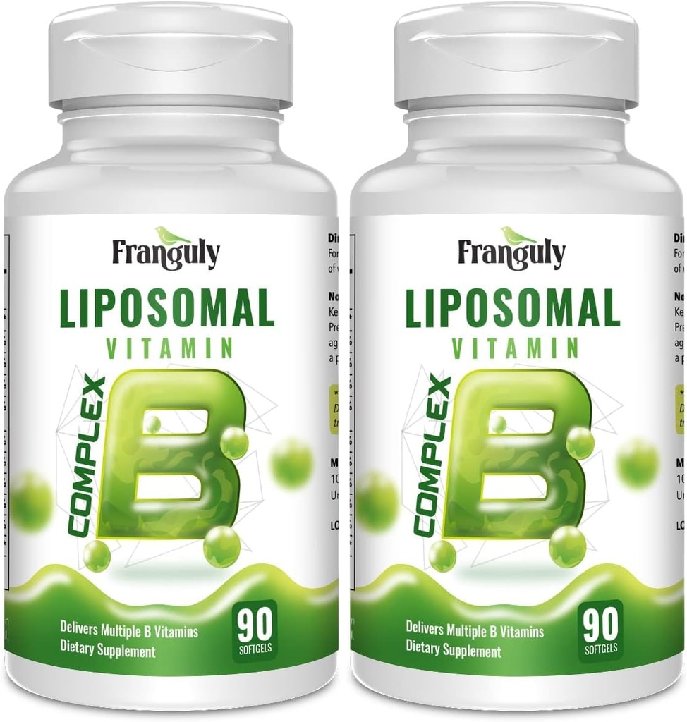 Complejo Liposomal B diseñado para vitaminas de alta absorción B con Choline Inositol B1, B2, B3, B5, B6, Biotina, Folate, Metilada B12- Inmuno, Energía, Cerebro &amp; Corazón Soporte 180 Softgels
