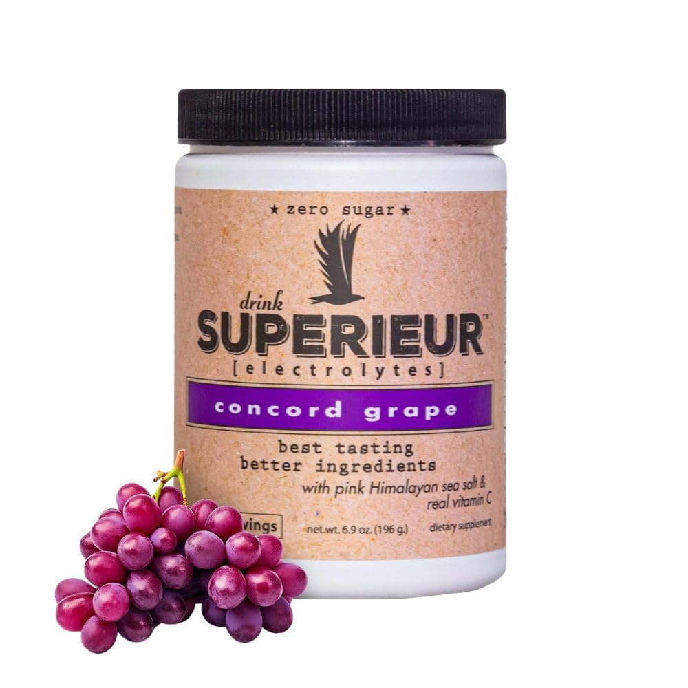 Superieur Electrolytes – Plant Based Electrolyte Supplement w/Sea Minerals for Hydration & Recovery–Keto Friendly, Non-GMO, Zero Sugar, Vegan Healthy Sports Drink Powder – Concord Grape (70 Servings)