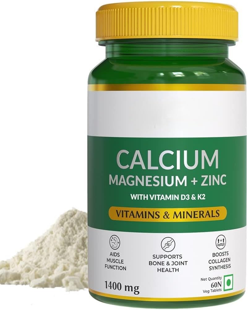 Naturales Magnesio de calcio " Tablas de zinc con vitamina D3 " K2 (600 UI), Suplemento de calcio para mujeres y hombres, para la salud muscular