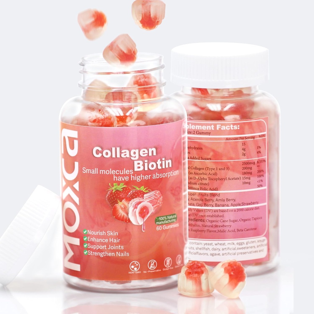 Collagen Gummies - 60 Cuenta,Hydrolyzed Collagen Tipo 1 &amp; 3,Vitamin C E for Women Men Healthy Skin Hair Joints Support,No-GMO,Gluten-Free,Gelatin-Free (120 Condes)