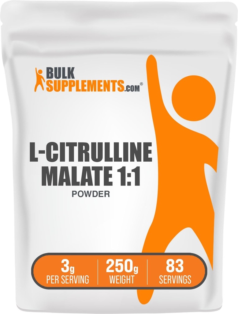 BulkSupplements.com L-Citrulline Malate 1:1 Powder - Citrulline Powder, Amino Acid Suplemento - Unflavored &amp; Gluten Gratis - 3g por Servings, 250g (8.8 oz) (Pack of 1)