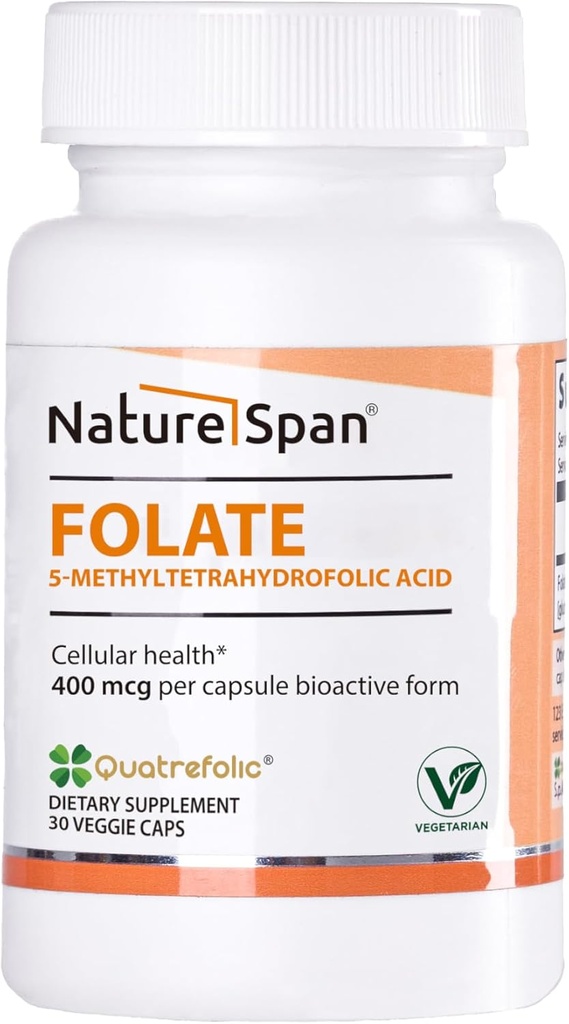 Active 6S-5-metiltetrahidrofolic acid-400 mcg,Promote Protein Production, red Blood Cell Production and Prevent fetal malformations,30 Caps