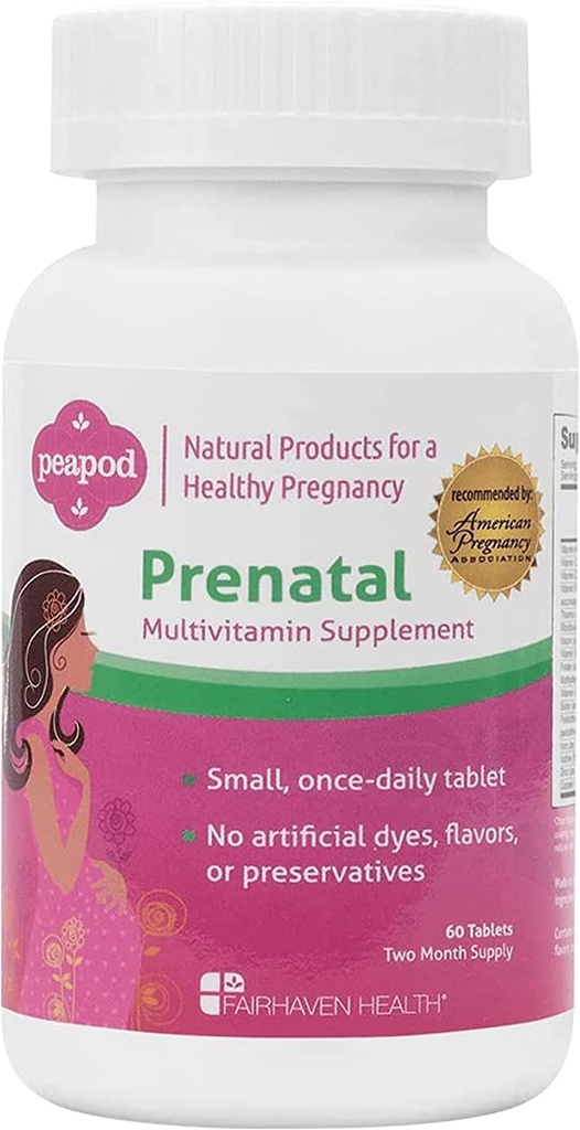 Fairhaven Health Peapod Prenatal Multivitamin - 1 Por día, Light Vanilla Flavor - El embarazo debe tener para las mujeres y la salud del bebé - Incluye hierro, vitamina C y ácido fólico - 2 meses de suministro