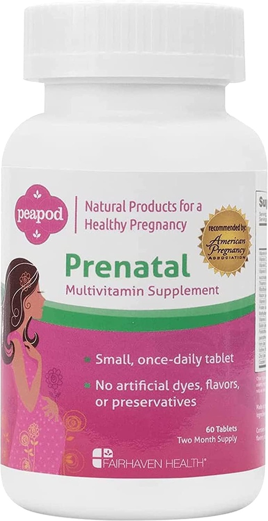 Fairhaven Health Peapod Prenatal Multivitamin - 1 Por día, Light Vanilla Flavor - El embarazo debe tener para las mujeres y la salud del bebé - Incluye hierro, vitamina C y ácido fólico - 2 meses de suministro