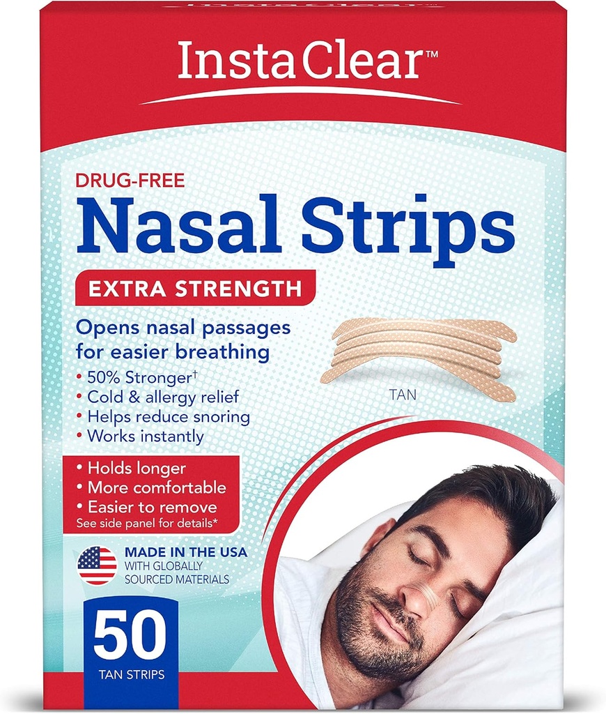 Extra-Strength Nasal Strips, Tan 50 ct peru Works Instantly, Breathe Better, Nasal Congestion Relief, Stops Snoring, Cold &amp; Allergy, Extra Strength Tan