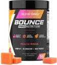 Bounce Pro Creatine Monohydrate Gummies for Men &amp; Women, Low Calorie, 6G de Creatine per Serving, Vegan, Anti-Melting, Gluten-Free, Non-GMO, 2g de Creatine per Gummy (51ct, Peach Rings)