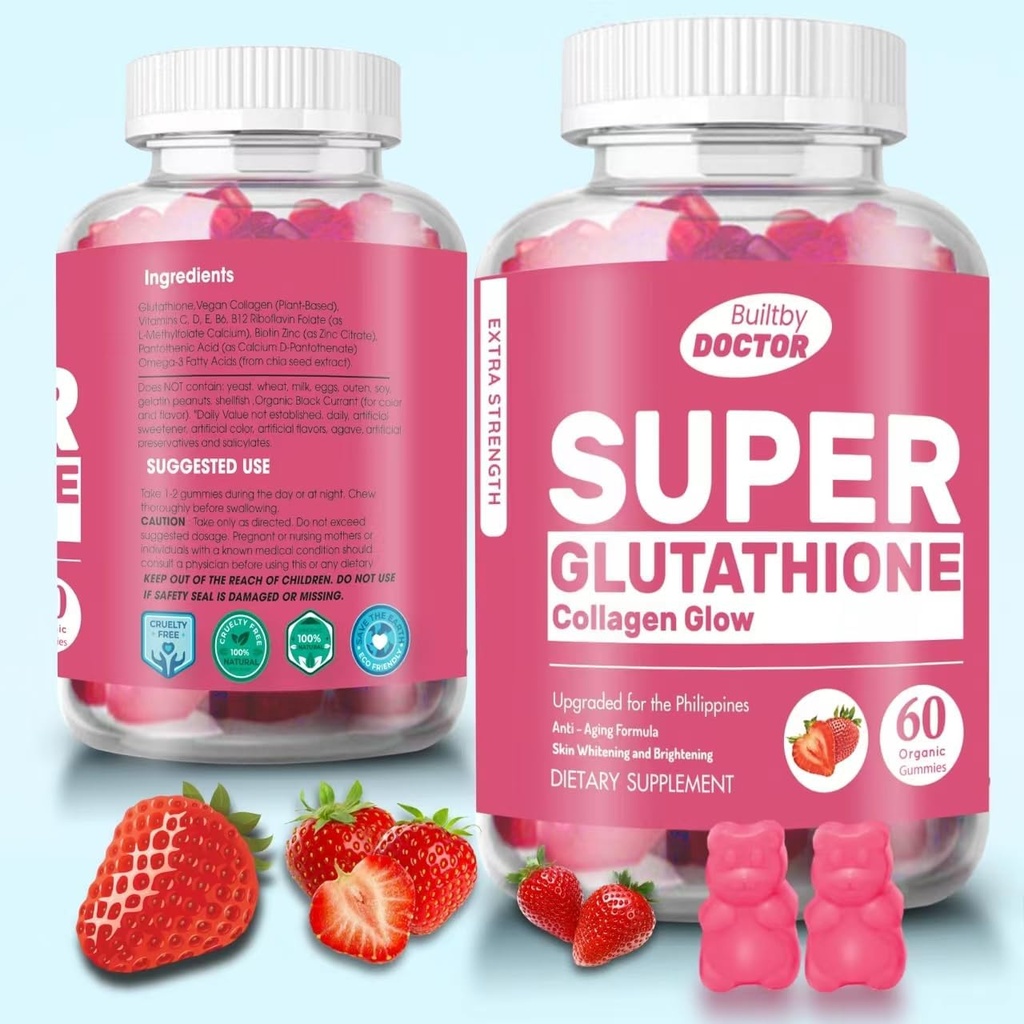 Super glutathione Collagen Glow Gummies,Glutathione Skin Care - Esquí Brightening - Gummies Collagen - Anti-Aging L-Glutathione - Marine Collagen & vitaminas