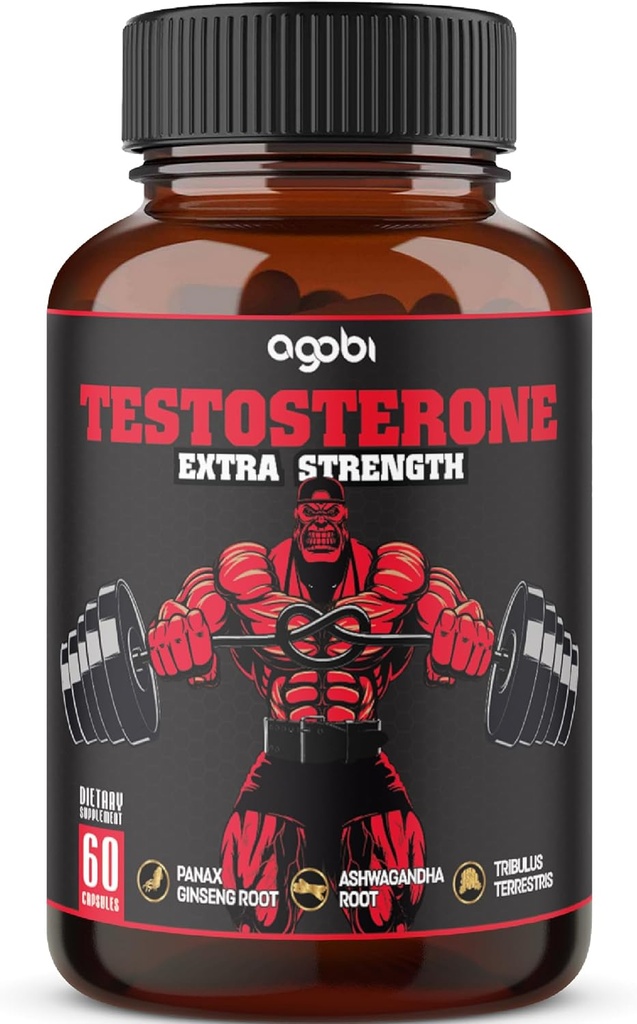 Suplemento de testosterona para hombres con Ashwagandha, Tribulus, Ginseng &amp; Más - 11 hierbas - Strength Support - 60 cápsulas veganos 1 mes de suministro