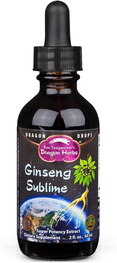Dragon Herbs Ginseng Sublime Drops  All Natural Extract Supplement to Support Energy, Stress, Focus, Skin, Endurance, Lungs, Immune Health ← American, Red, and White Ginseng confidencialidad 2 fl. oz