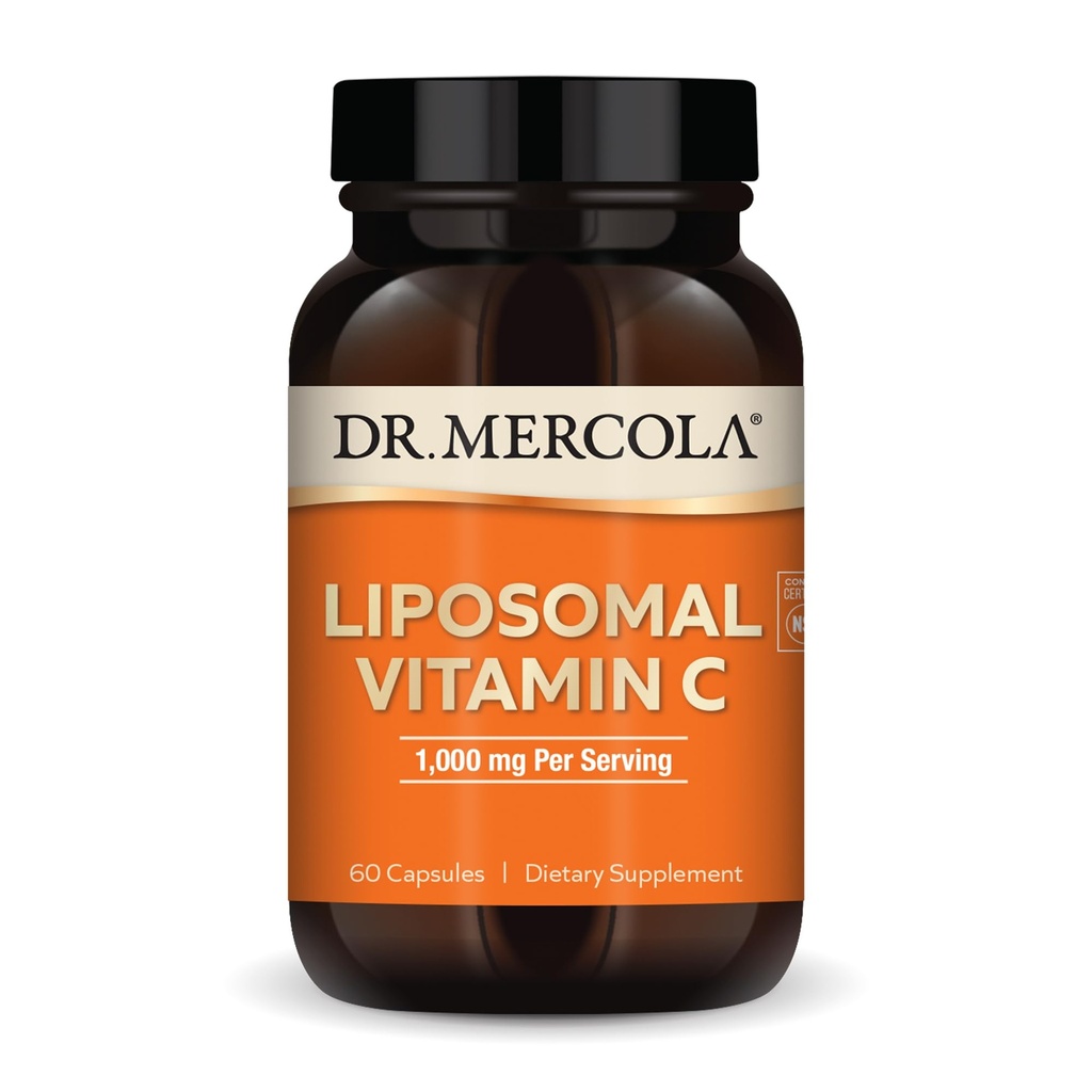 Dr. Mercola Liposomal Vitamina C - Cerebro, Corazón, Eye &amp; Immune Support - Proporciona 1.000 mg de Bioavailable Vitamina C - No Gluten-Free &amp; Soy-Free - 60 cápsulas (30 servidos)