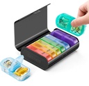 Zannaki Metal XL Organizador semanal de píldoras 2 veces al día, gran caja de píldoras diarias de viaje 7 días, semana portátil contenedor de carga, AM PM caja de píldoras para la medicina Suplemento de vitaminas, negro