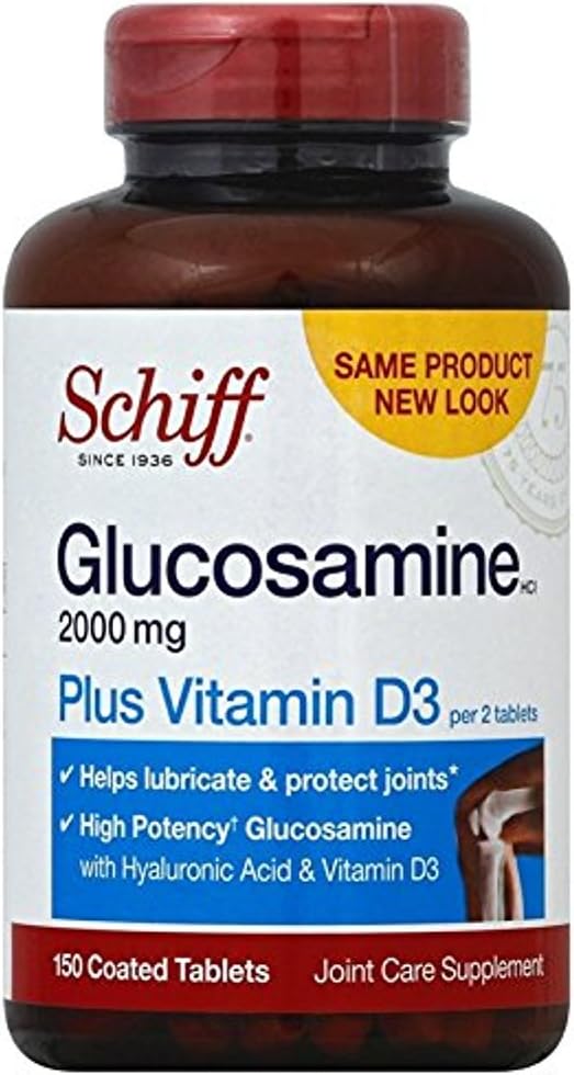 Schiff Glucosamine 2000mg con vitamina D3 y ácido hialurónico, 150 Tabletas - Suplemento Conjunto