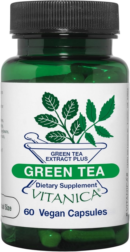 Vitanica Green Tea - 330 mg de Green Tea Polyphenols - Suplemento Antioxidante para Immune Health Support - Suplemento Vegan para la salud del pecho - Pro Logo - 60 caps Vegan