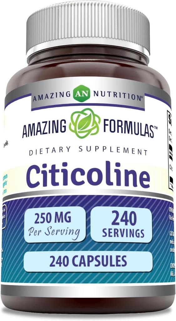 Fórmulas increíbles Citicoline 250 Mg Silencio Capsules Suplemento No-GMO TENIDO Gluten Libre Silencio Made in USA (240 Conde)