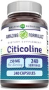 Fórmulas increíbles Citicoline 250 Mg Silencio Capsules Suplemento No-GMO TENIDO Gluten Libre Silencio Made in USA (240 Conde)
