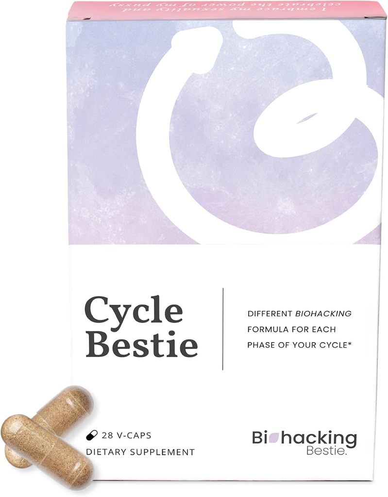 Cycle Bestie - Suplementos de Equilibrio de Hormonas para Mujeres, Vitaminas para Apoyo Hormonal, Ayuda con Regularidad Ciclo, Amistad Vegan, Fase Paquetes de Suplemento Específico - 28 cápsulas
