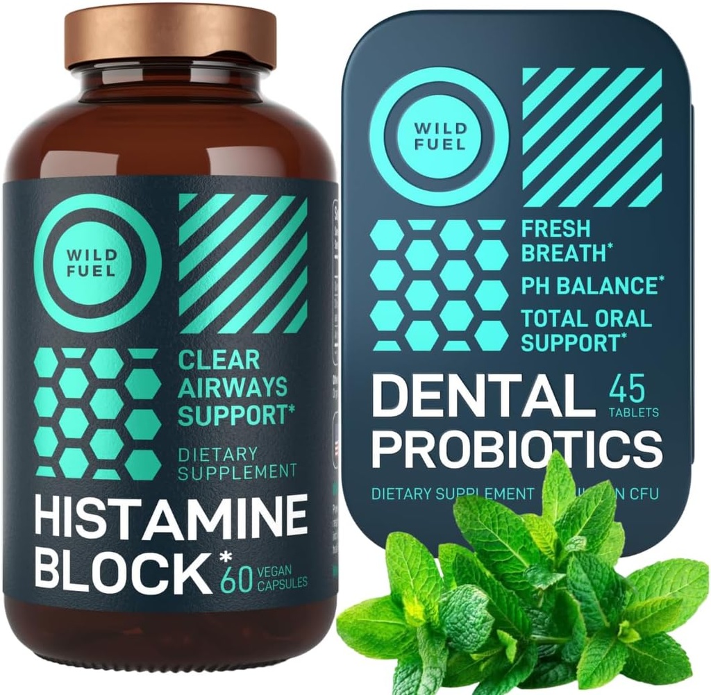 WILD FUEL Dental Probiotics Mint and Histamine Blocker Alergy Relief and Oral Health Bundle