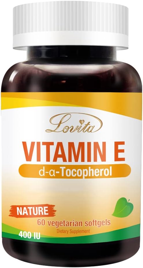 Lovita Vitamin E 400 IU Softgels, Natural 268 mg (as D Alpha Tocopherol), Vegan for Healthy Skin, Hair, Nails & Immune System Support, 60 Vegetarian Softgels