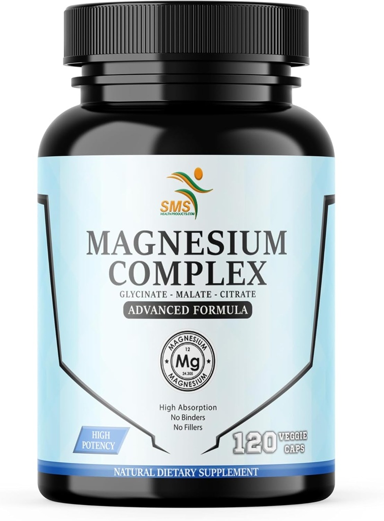 Complejo de Magnesio Ø 470mg de Magnesium Glycinate, Malate, " Citrate for Muscles, Nerves, " Energy TEN High Absorption TEN Vegan, Non-GMO ANTE 120 Capsules