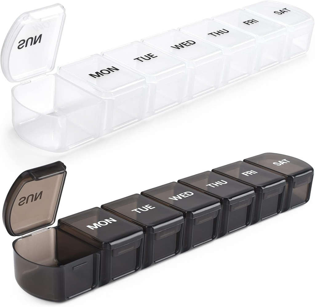 Gran organizador semanal de píldoras 2 Pack, caja de vitaminas diarias 7 Día con el Compartimiento XL, Organizador de Medicina Travel Friendly para suplementos de aceite de hígado de bacalao