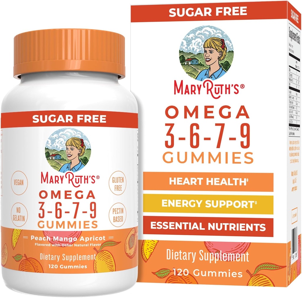 MaryRuth Organics Vegan Omega 3 6 7 9 Gummies TENIDO Hasta 4 Mes de Abastecimiento TENGA 3 Suplemento con Flaxseed Oil TEN Omega 3 Gummies ANTE NO Fish Taste ANTE NO GUMO ANTE 120 Conde