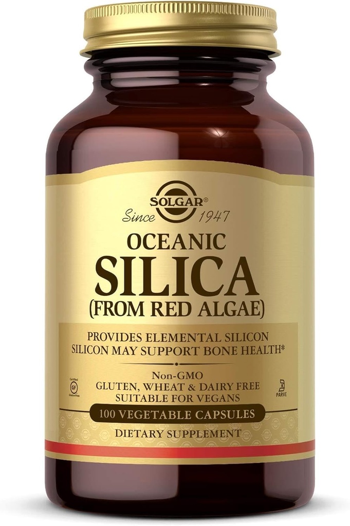 Solgar Silica Oceánica de Algas Rojas 25 mg, 100 cápsulas vegetales - Excelente fuente de Calcio, soporta la salud ósea - No GMO, Vegan, Gluten Gratis, Dairy Free, Kosher - 50 Serviciones