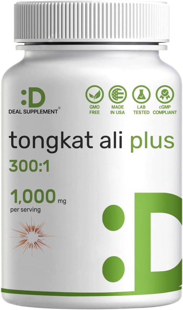 Extracto de Tongkat Ali 300:1 con hierba de cabra cachonda 1.100mg – indonesio Longjack Eurycoma Longifolia Root – Suplemento Herbal de fuerza adicional para la energía