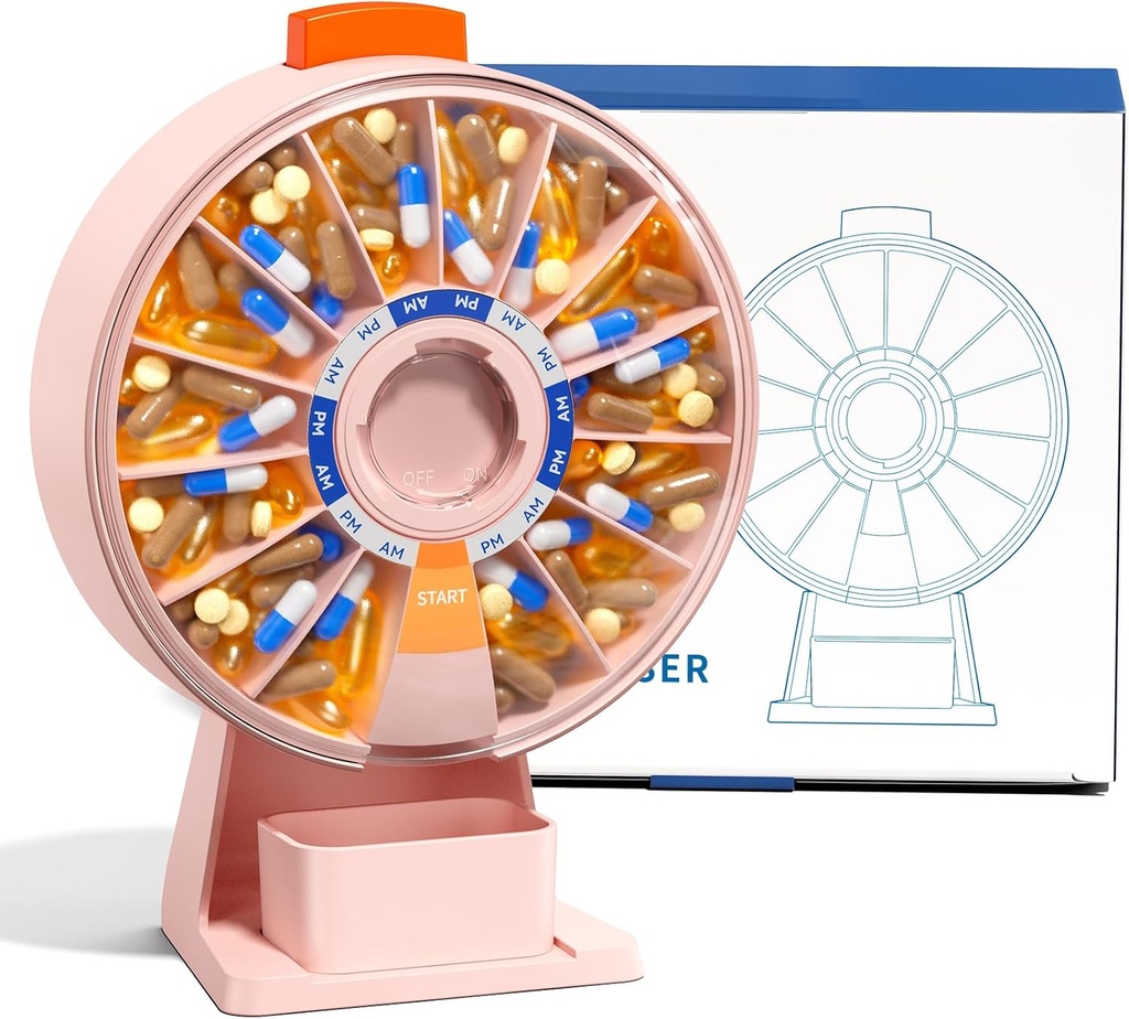 Dispensador de gran pill Odaro, organizador semanal de píldoras 7 días am Pm / 14 días caja de píldoras, organizador de píldoras de medicina diaria con uso de pared o permanente para la vitamina, suplemento, medicina - rosa