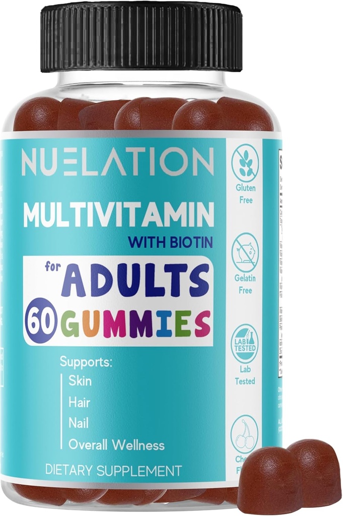 Hombres y mujeres multivitamina Gummies. Un bien redondeado multivitaminas de goma diaria con Biotin 5000 mcg. Non-GMO, 60 Cuenta, 30 Servicio. Vitamina Multi para adultos para soporte inmunitario, bienestar general