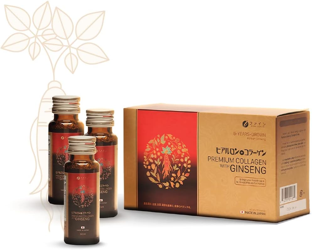 FINE JAPAN Premium Collagen " Ginseng Liquid Supplement for Healthy Aging - Vegan, Hidrating Anti-Aging Serum, Collagen Supplements Peptides Powder Subsitute - Anti Wrinkles Liquid Collagen for Women