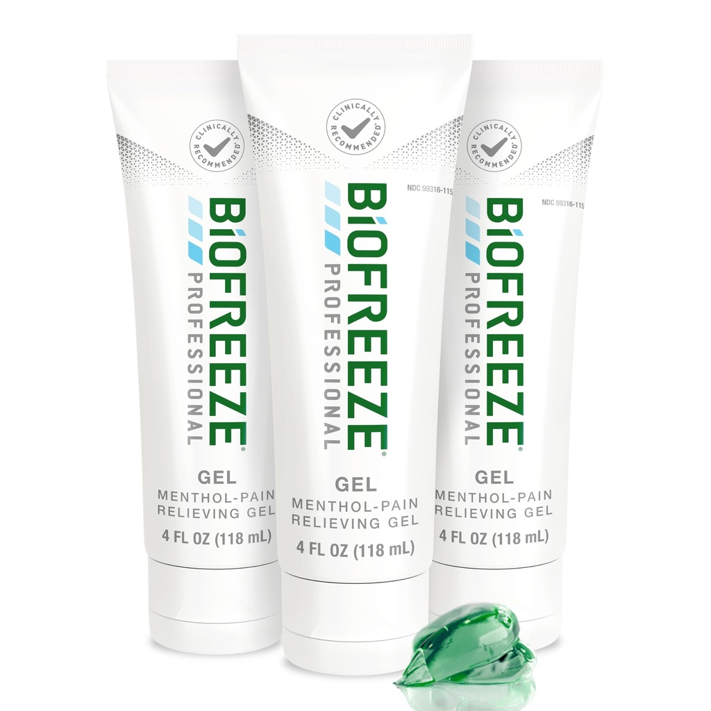 Biofreeze Professional Doin Relief Gel, 4 oz Tube (3-Pack) - Alivio rápido de enfriamiento para la artritis, hermedad muscular, articulación, espalda, cuello, dolor de rodilla &amp; más