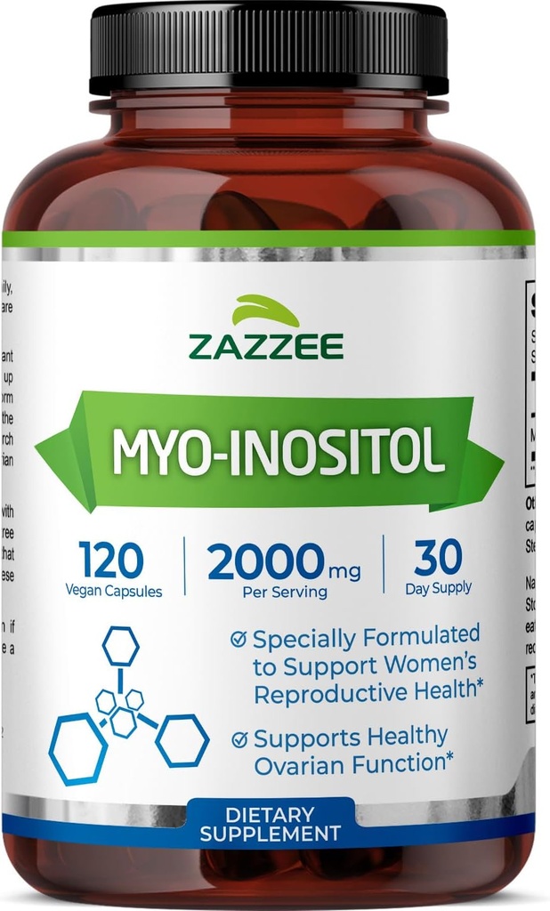 Zazzee Myo-Inositol Capsules, 2000 mg por Serving, 120 Vegan Capsules, dosis ideal para 40:1 Ratio, 100% Vegetariano, Saldo hormonal &amp; Función Ovárica saludable, All-Natural and Non-GMO