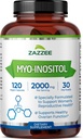 Zazzee Myo-Inositol Capsules, 2000 mg por Serving, 120 Vegan Capsules, dosis ideal para 40:1 Ratio, 100% Vegetariano, Saldo hormonal &amp; Función Ovárica saludable, All-Natural and Non-GMO