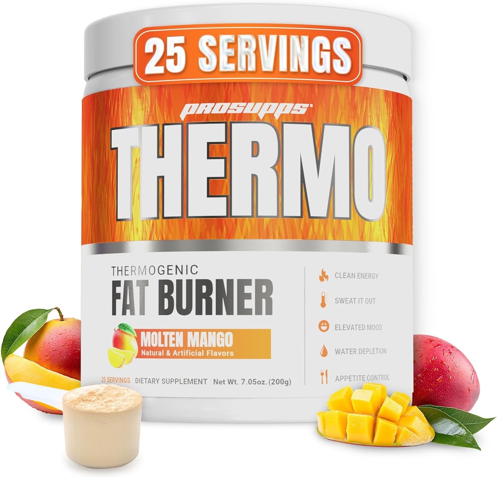 PROSUPPS Thermogenic Fat Burner Powder, Molten Mango - Pérdida de peso & Metabolism Booster Pre Workout Suplemento para Hombres - Apoyos Appetite Control " Boosts Energy - Gluten-Free - 25 Serviciones