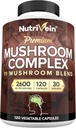 Nutrivein Premium Mushroom Suplemento 2600 mg- Bottle 120 Capsules- 11 Complejo Nootrópico de Mushroom - Lion's Mane, Cordyceps, Chaga, Reishi, Turquía Tail,Maitake,Shiitake, Agaricus, White Button, Oyster