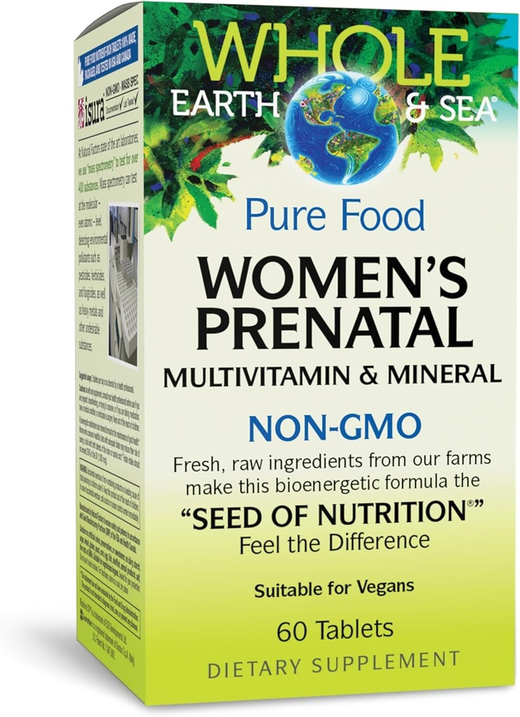 Factores naturales enteros del mar, multivitamina prenatal y mineral de las mujeres, suplemento alimenticio completo, vegano, 60 tabletas