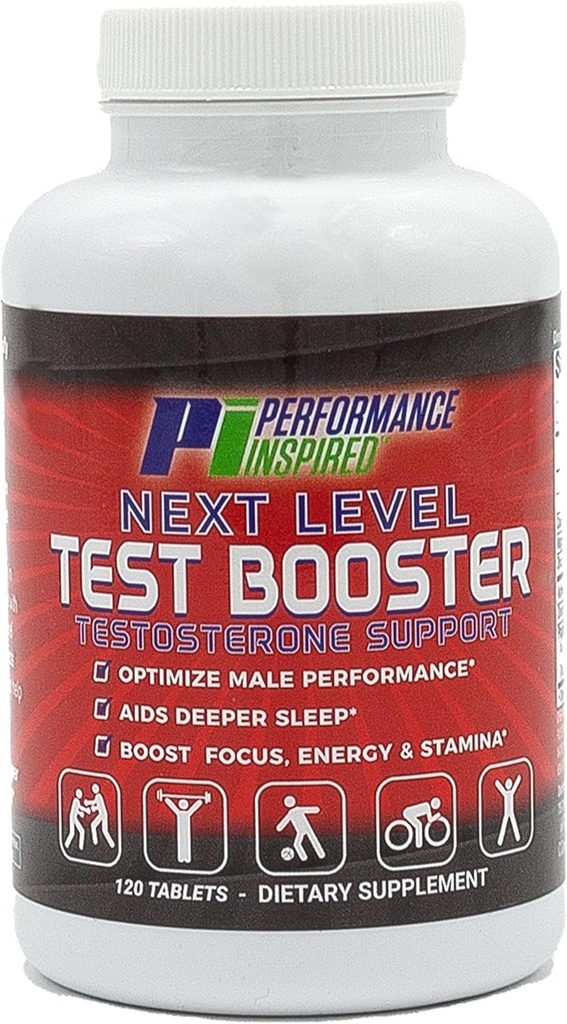 PERFORMANCE INSPIRED Next Level Test Booster – Testosterone Support – Ashwagandha Root Extract – Energy, Stamina & Recovery – 120 Count